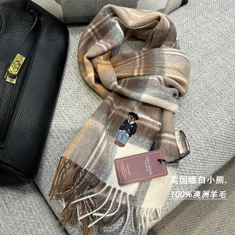 UK limited edition bear 100% Australian wool scarf retro British style men and women couple plaid thick winter