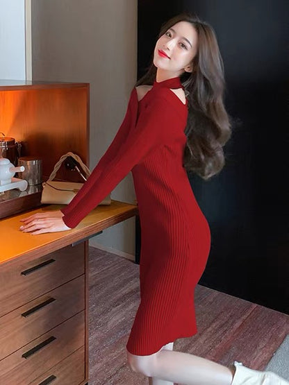 lolita early autumn knitted bottoming dress women's autumn and winter clothing 2023 new style chic temperament inner winter skirt