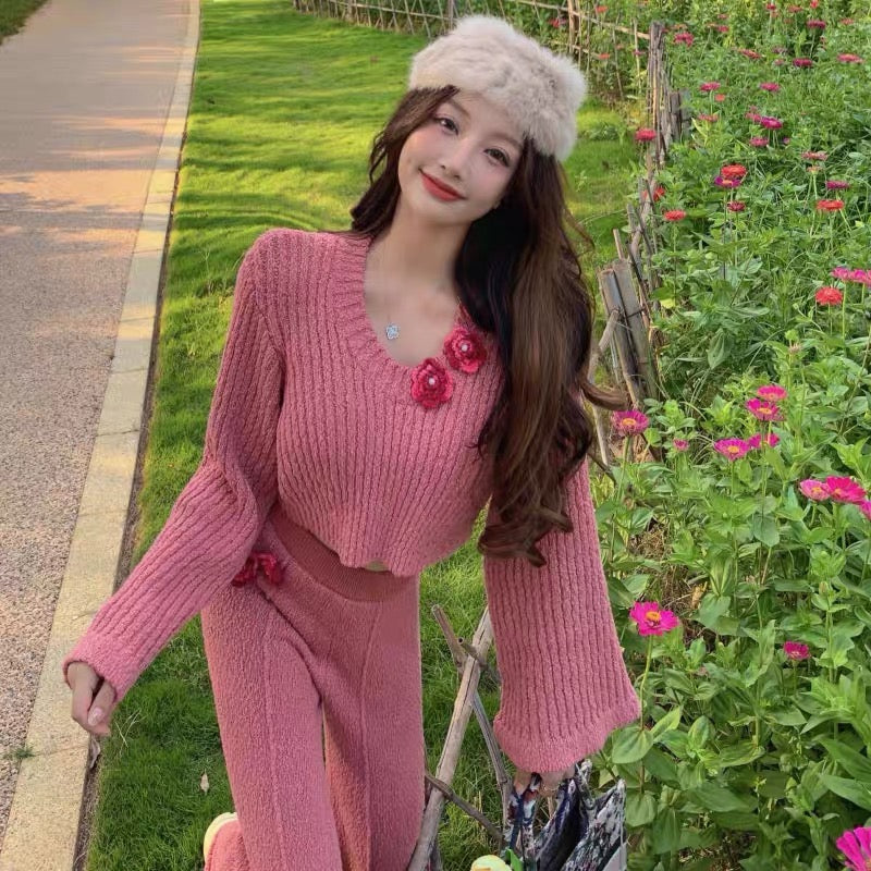 Autumn and winter casual fashion chci pink internet celebrity street sweater trousers two-piece suit women's 2022 new style (5511)