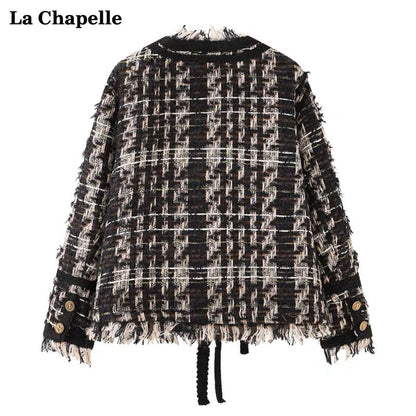 La Chapelle/La Chapelle French tassel edge small fragrance jacket feminine temperament loose round neck top