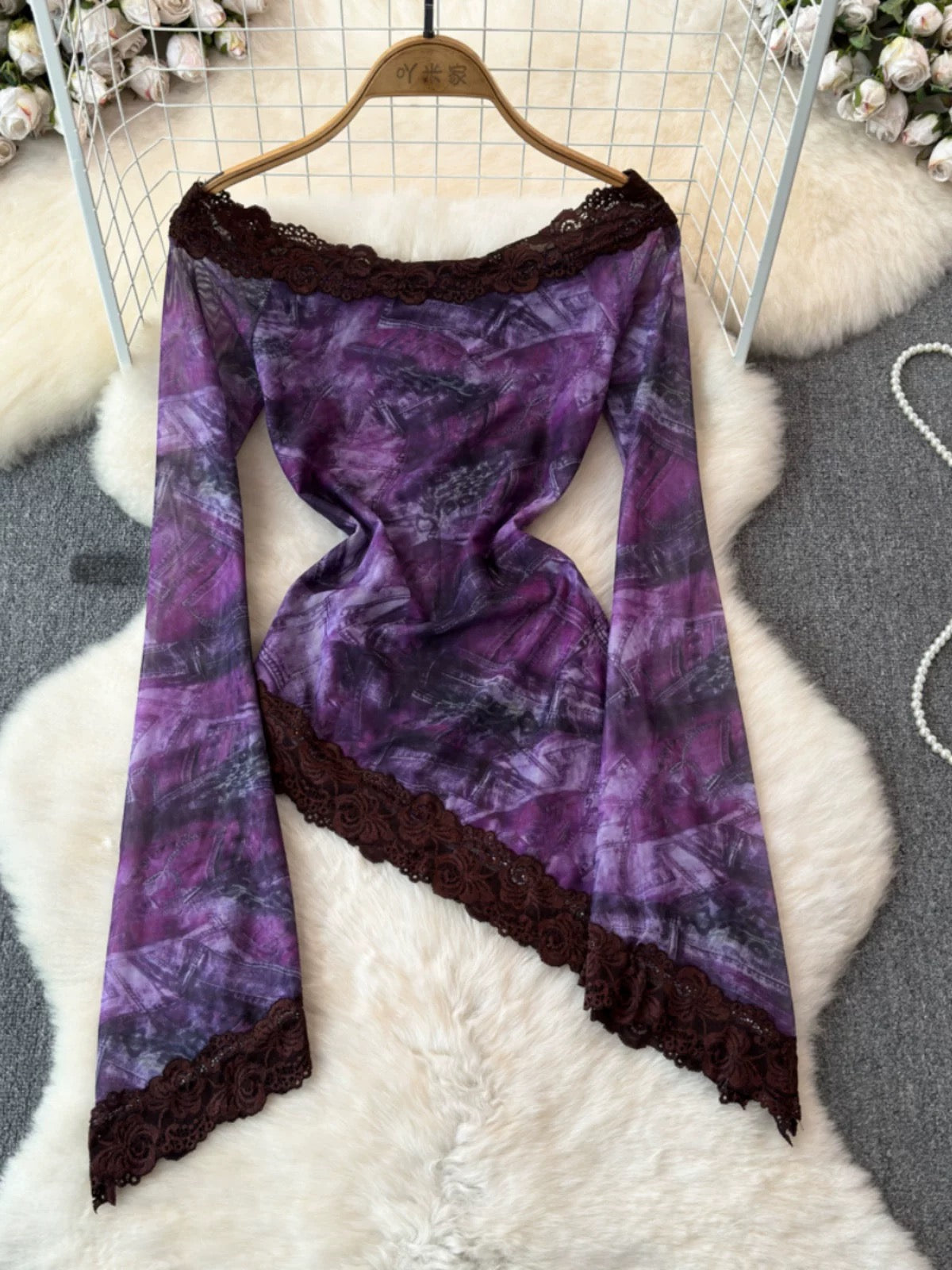 Amorous tops for summer women rose print lace splicing mesh bottoming shirts for women 2024 new style trend