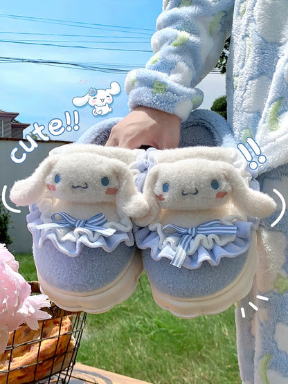 Cute cinnamon dog cotton slippers for women winter 2024 new indoor home children's furry slippers for outdoor wear autumn and winter