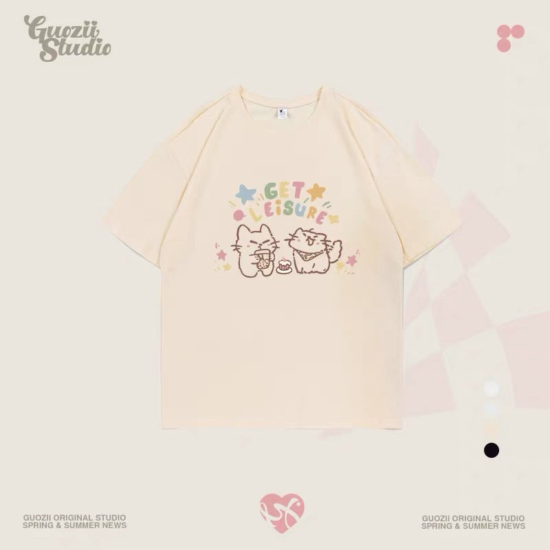 Guozii cute puppy raglan short-sleeved T-shirt female original design small oversize pure cotton top summer