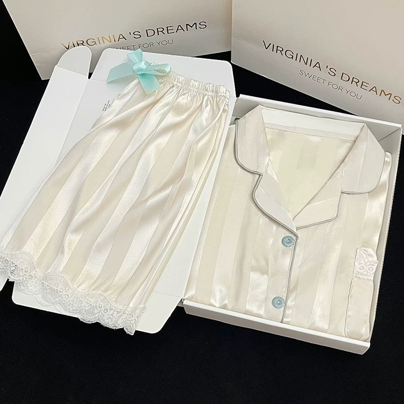 2024 new ice silk pajamas women's short-sleeved summer thin silk can be worn outside home clothes suit spring and summer