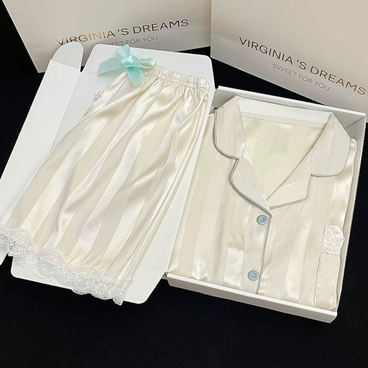 2024 new ice silk pajamas women's short-sleeved summer thin silk can be worn outside home clothes suit spring and summer