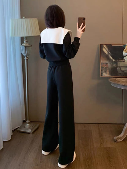 A complete set of autumn trendy outfits for women 2023 new autumn style fashionable wide-leg pants two-piece set