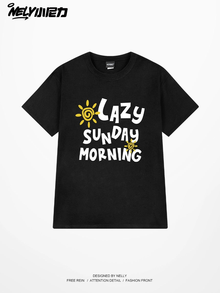 nely summer letter sun print short-sleeved T-shirt for men and women ins summer trend loose couple tops