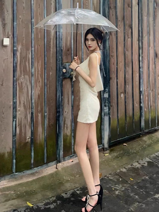 French birthday party dress skirt high-end light luxury niche celebrities sequins halter strap dress female summer