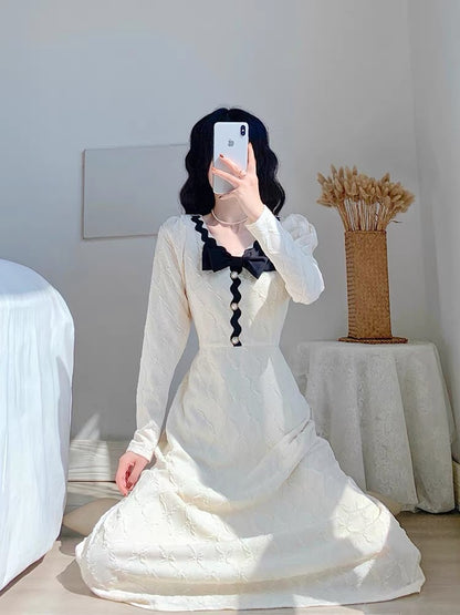 Autumn clothing 2023 new women's French romantic slim slim temperament skirt long-sleeved bottoming high-end dress