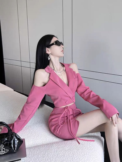 Pure desire sweet hot girl suit strapless suit short jacket female high-end sense two-piece skirt spring and autumn small man