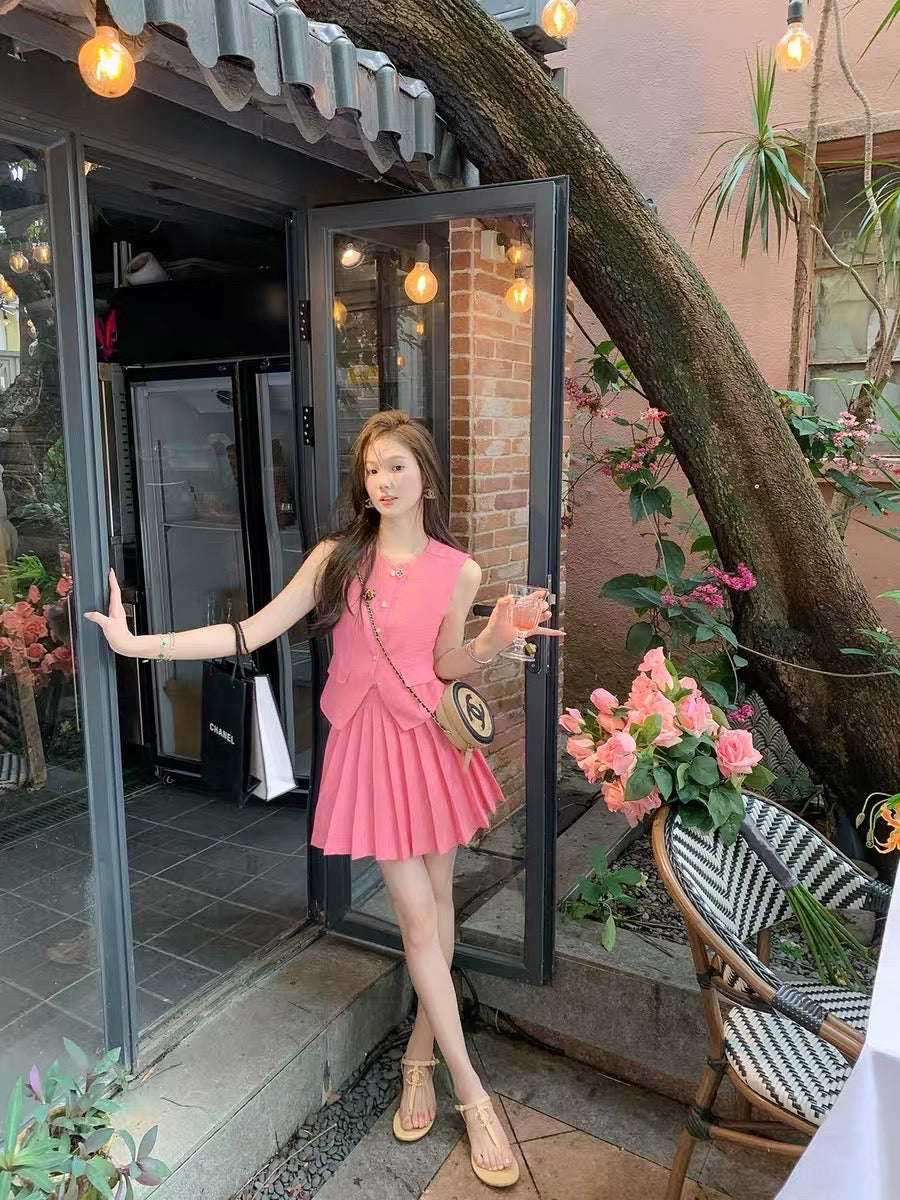 Fish and Rabbit's Rabbit Fragrance Style Suit Skirt Women's Light Luxury Luxury Sensation Ladies Vest Pleated Skirt Two-piece Skirt