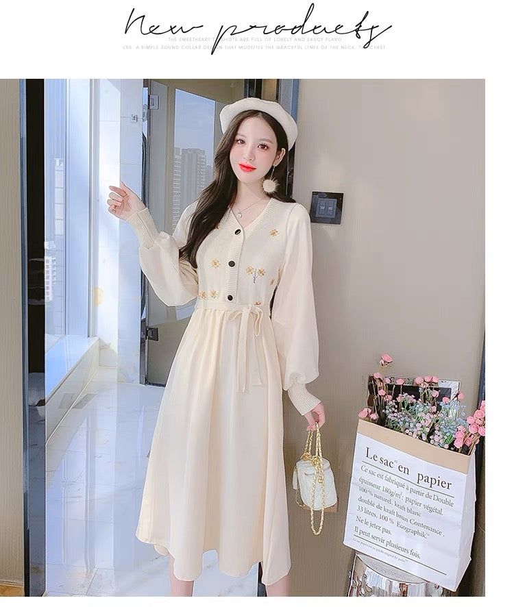 Early spring long-sleeved knitted dress women's autumn and winter clothing 2023 new temperament with coat and bottoming skirt