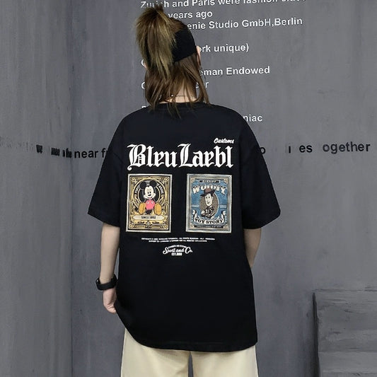 M's trendy brand black American street short-sleeved t-shirt women's summer new half-sleeved inner top hip-hop couple T-shirt
