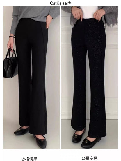 CatKaiser Women's Retro Slim-Fit Black Flared Trousers – Leg-Lengthening & Butt-Lifting Design (New Autumn Collection)