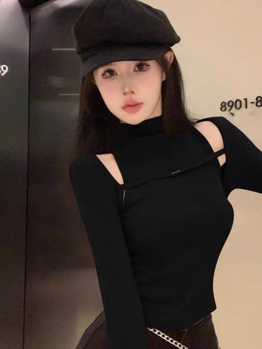 Early autumn fashionable two-piece T-shirt bottoming shirt for hot girls to wear with discreet high-neck bottoming vest and shawl top