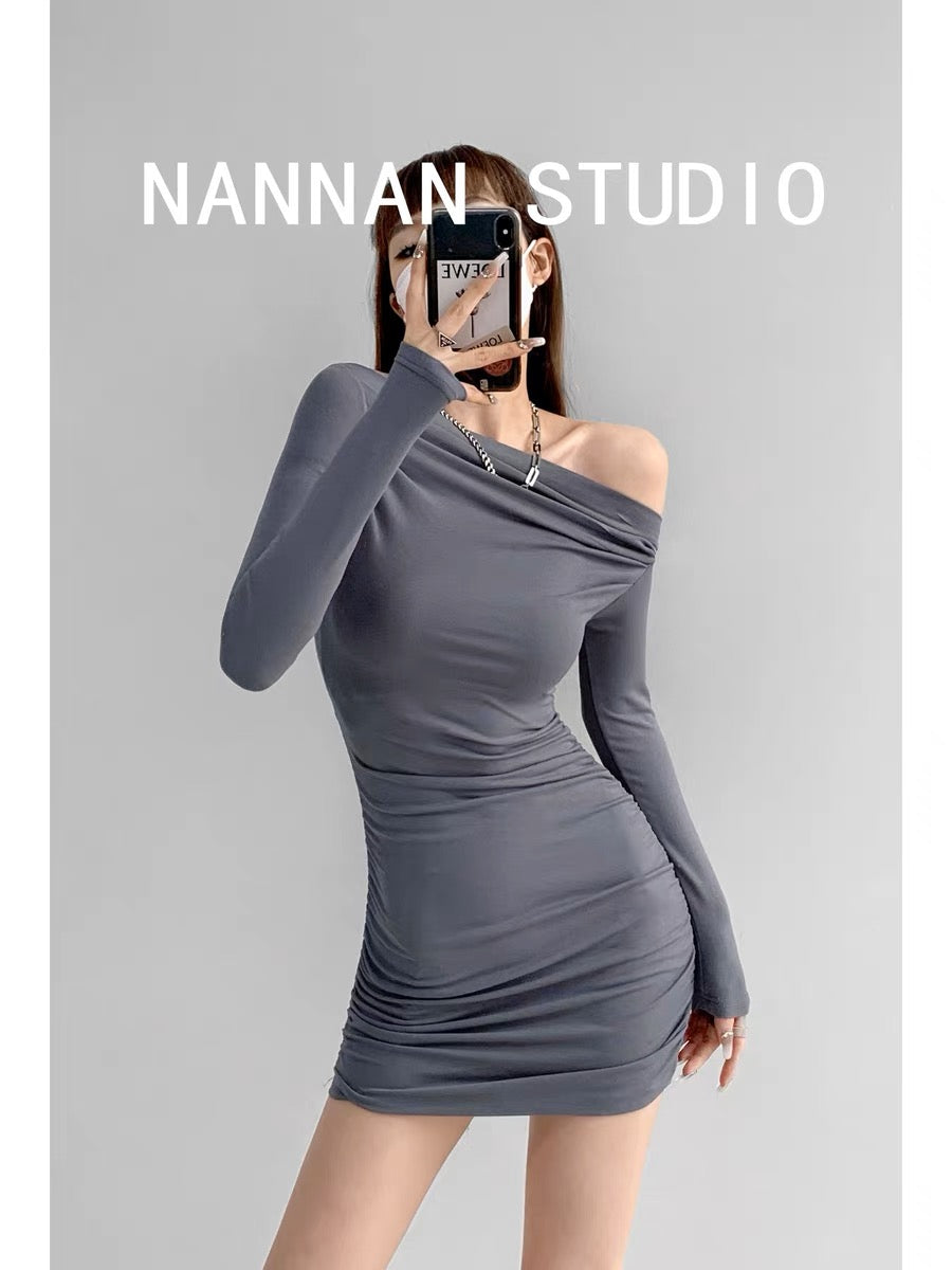 Pure lust sexy off-shoulder clavicle slim long-sleeved dress for women –  Lee Nhi Boutique