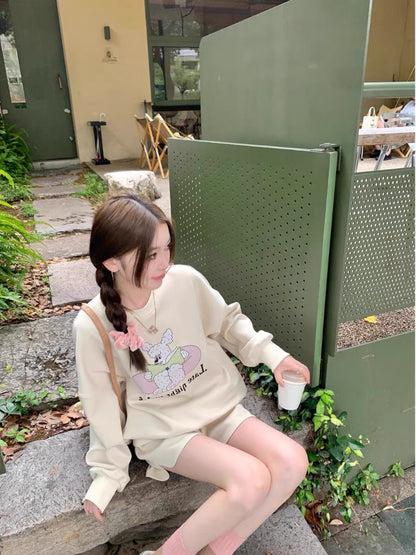 AHY sweatshirt suit for women 2023 early autumn new Korean version versatile casual lazy style street shorts two-piece set