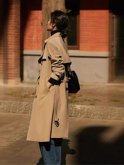 [Early Autumn Limited Edition] Temperament Queen C version double-breasted mid-length double-leaf raglan sleeve windbreaker jacket