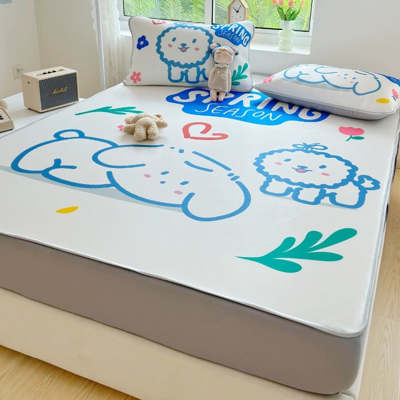 Summer ice silk mat three-piece bed sheet set student dormitory air-conditioning mat home washable foldable soft mat