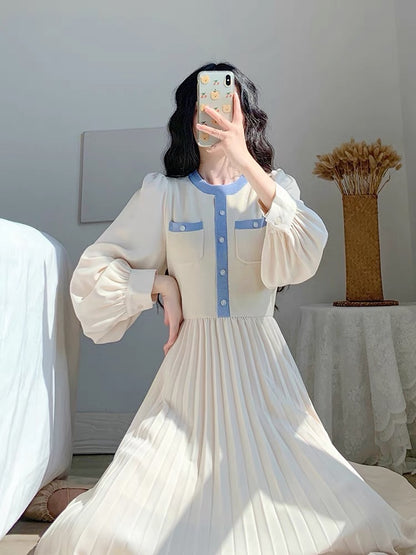 Autumn 2023 new women's skirt long-sleeved slim waist knitted bottoming French style inner design dress