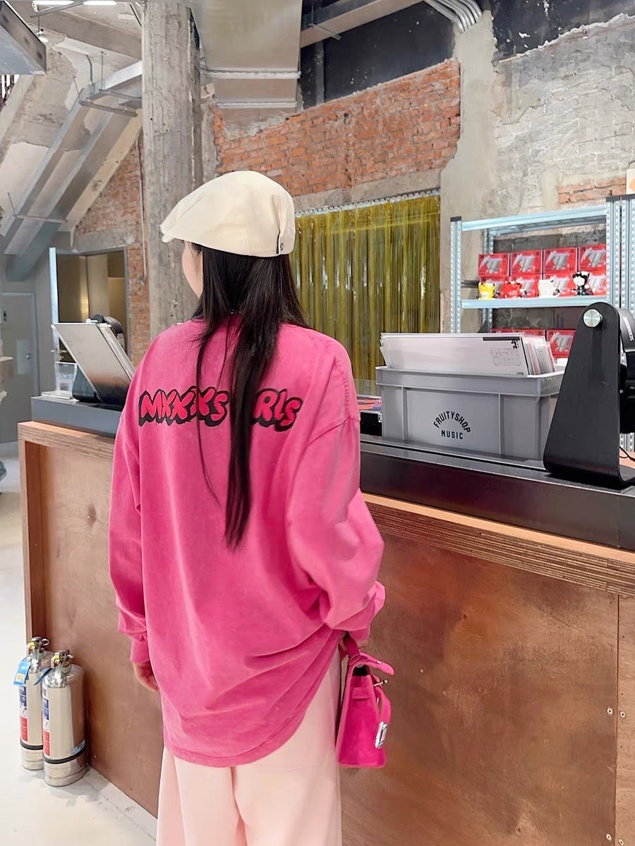 Thebestxue American loose pink Powerpuff Sheriff sleeve sweatshirt women's 2023 new popular jacket