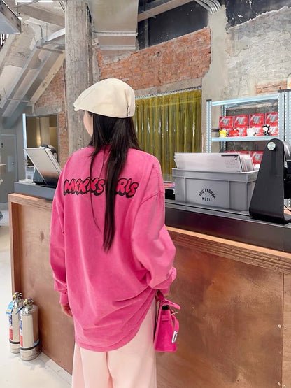 Thebestxue American loose pink Powerpuff Sheriff sleeve sweatshirt women's 2023 new popular jacket