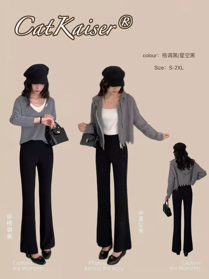CatKaiser Women's Retro Slim-Fit Black Flared Trousers – Leg-Lengthening & Butt-Lifting Design (New Autumn Collection)