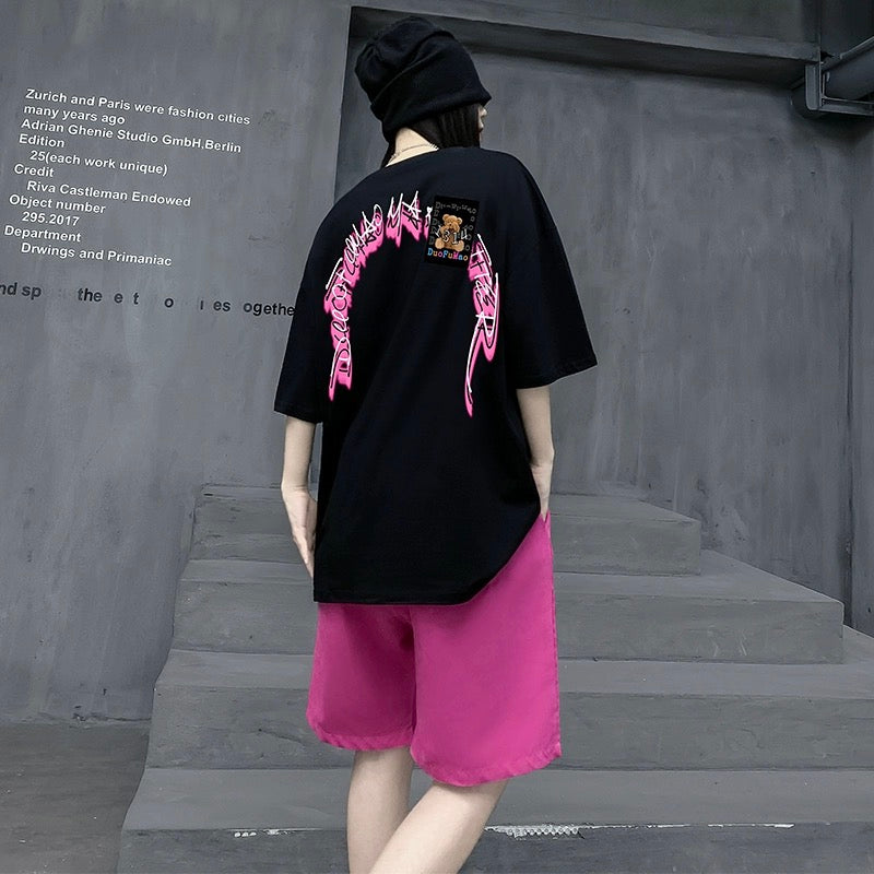 M's trendy street brand loose summer sports suit women's new short-sleeved T-shirt shorts two-piece set European women's clothing