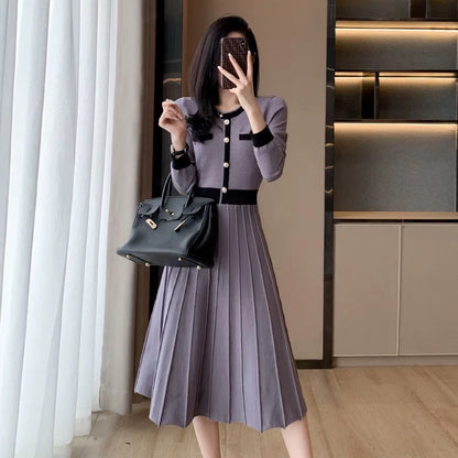 French socialite small fragrant style large hem knitted dress 2022 autumn and winter new high-waisted A-line over-the-knee temperament long skirt