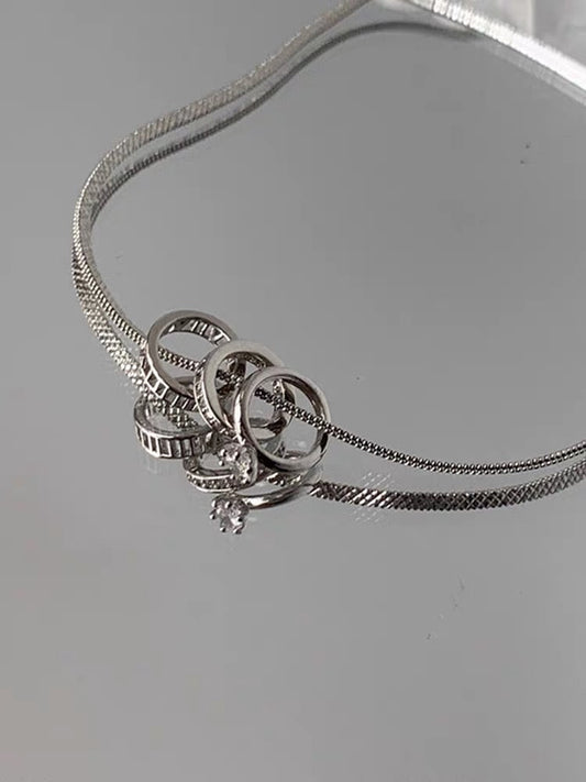 YIcheon love effect 3 circles indifferent necklace diamond ring design sense of temperament slightly flashing clavicle C36