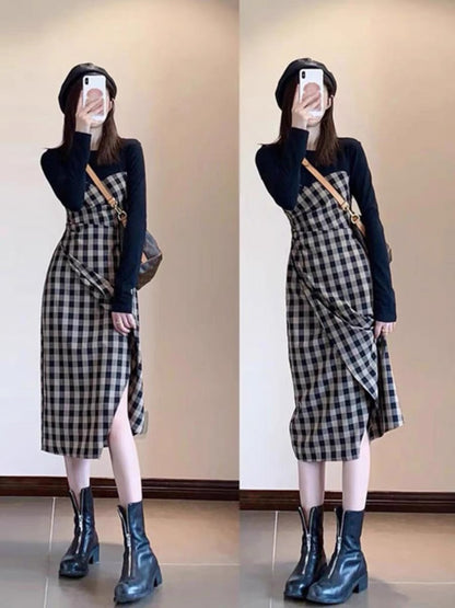 High-end long-sleeved dress 2023 new style early autumn temperament goddess style cold style small butt-covering skirt