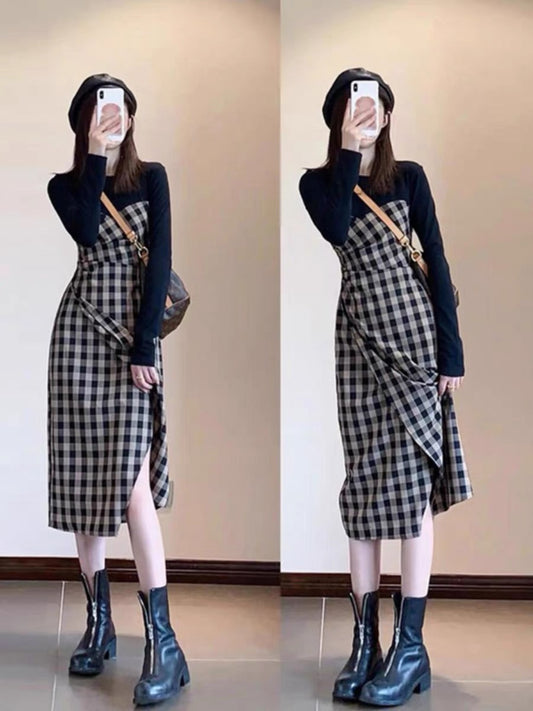 High-end long-sleeved dress 2023 new style early autumn temperament goddess style cold style small butt-covering skirt
