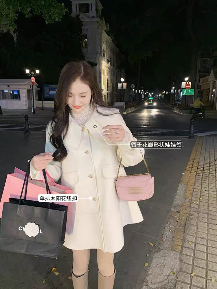 Fish Rabbit's rabbit high-end double-sided woolen coat for women doll collar sweet wool woolen coat autumn cashmere coat