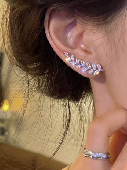 Light luxury wheat ears full of diamonds one-piece ear row exquisite earrings niche design high-end earrings women's unique earrings