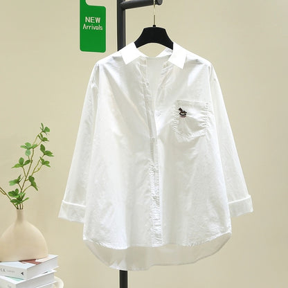 Embroidered white shirt women's sun protection jacket 2024 spring and summer new Korean version loose casual shirt long-sleeved chic top