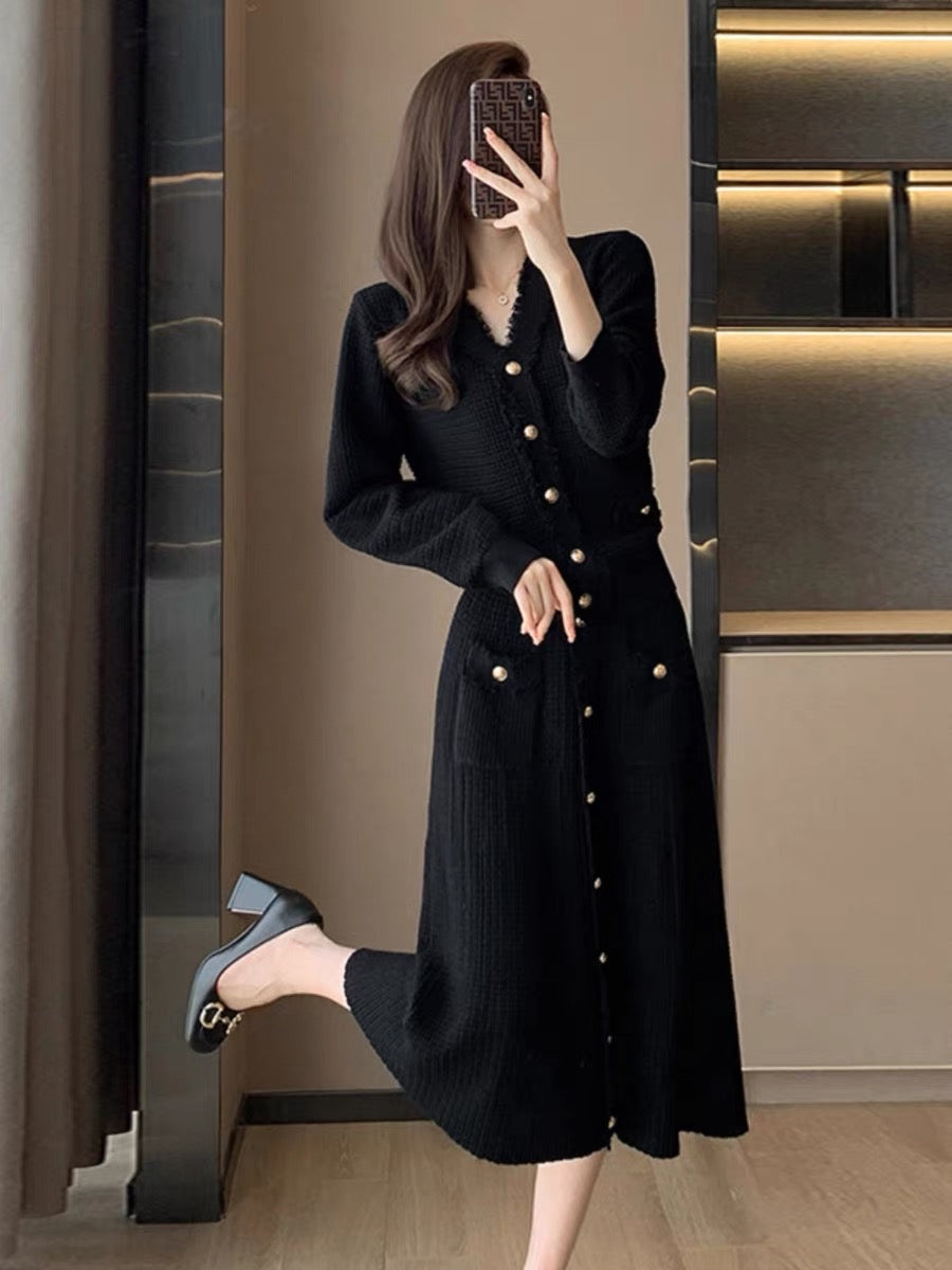 French style small fragrant knitted cardigan skirt suit for women 2023 autumn and winter new style mid-length dress two-piece set D5591