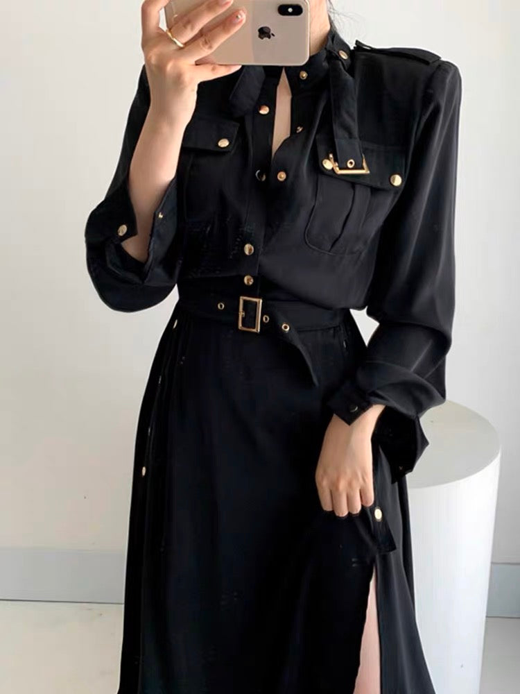 Plus size goddess style shirt style women's 2023 spring and autumn new design lace-up waist long skirt