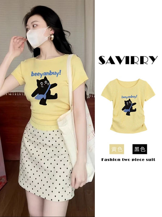Dopamine suitable for yellow and black skin, light yellow short-sleeved T-shirt, unique small top, 2024 new hot summer