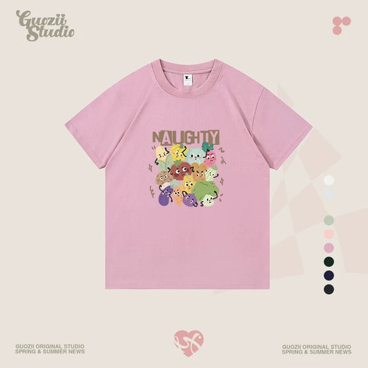 Guozii cute puppy raglan short-sleeved T-shirt female original design small oversize pure cotton top summer