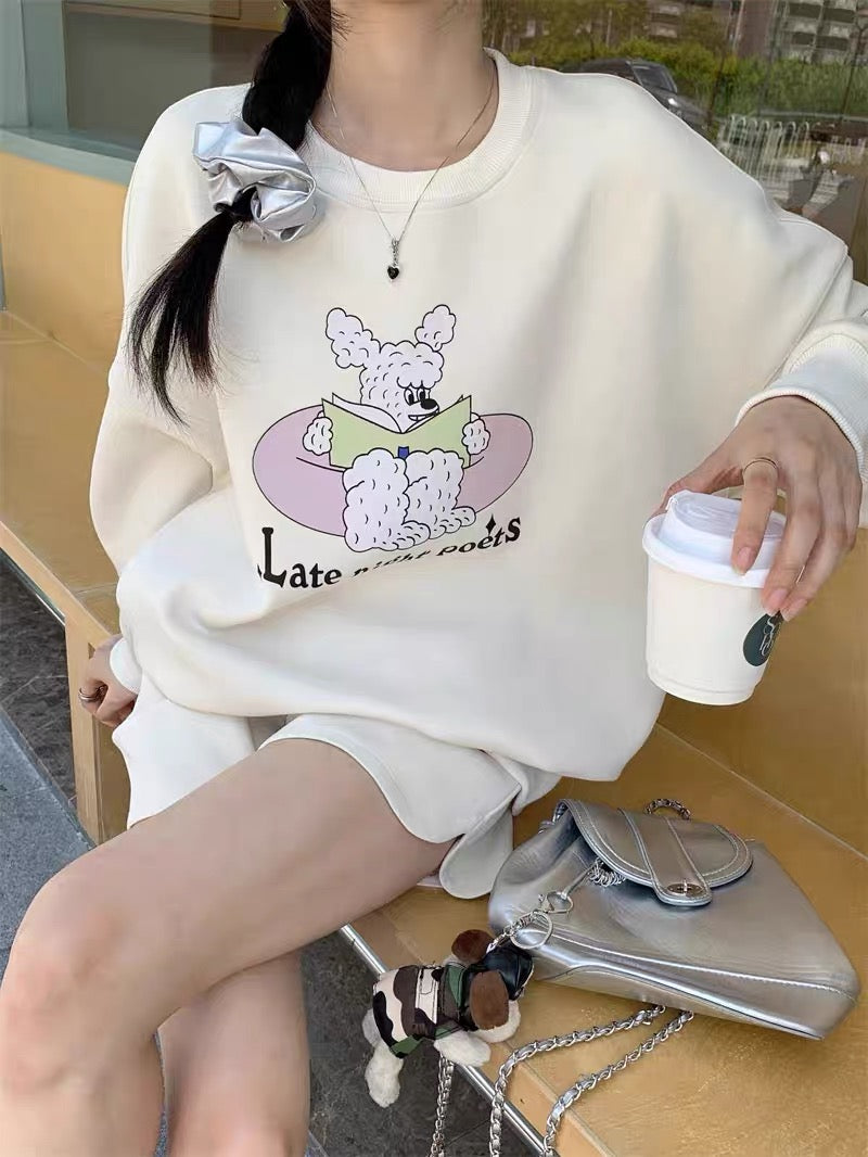 AHY sweatshirt suit for women 2023 early autumn new Korean version versatile casual lazy style street shorts two-piece set