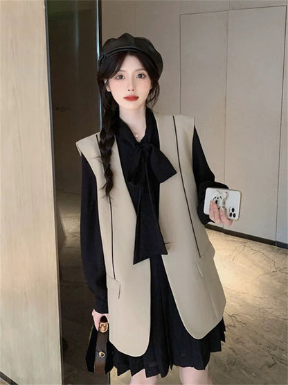 High-end light luxury celebrity design niche age-reducing slimming suit vest vest shirt skirt two-piece suit for women spring and autumn