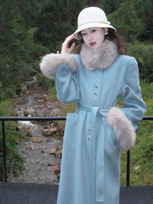New Chinese style high-end wool coat for women autumn and winter mid-length double-sided woolen coat T2366