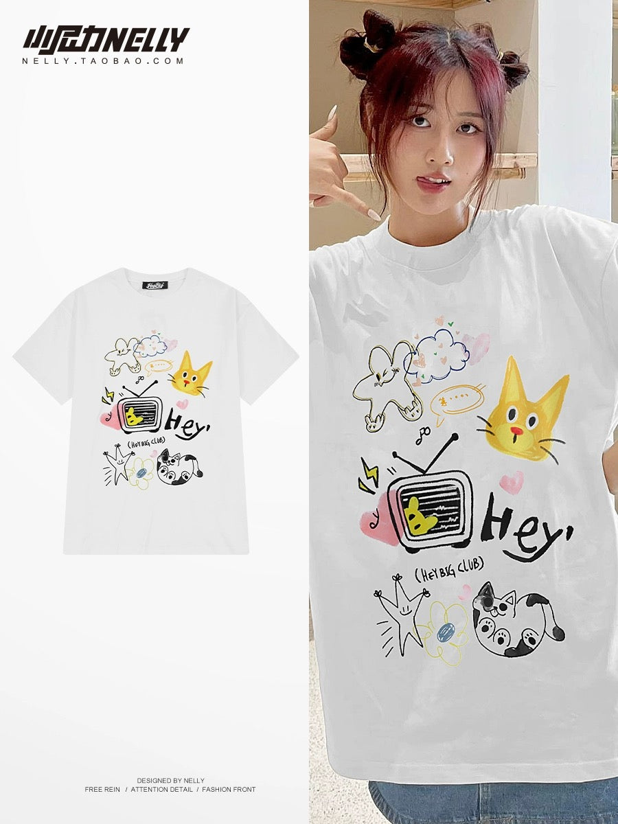 Hong Kong fashion brand high street American short-sleeved T-shirt men's summer 2024 new loose half-sleeved ins heavy cotton T-shirt