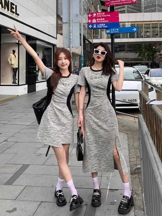 Ms. Zhang's temperament socialite slimming dress women's plus size fat mm slim waist long skirt sweet and spicy style A-line skirt summer (D621)
