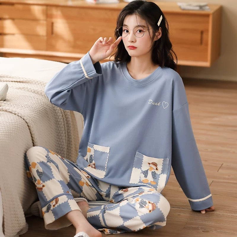 Pajamas for women Spring and Autumn 2024 new long-sleeved cotton large size summer cute autumn and winter home clothes suit