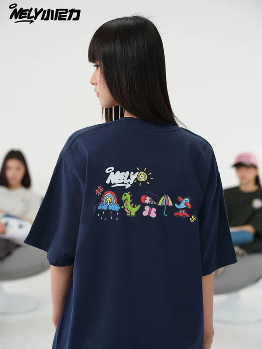 American cartoon cat print round neck short sleeve men and women summer 2025 couple pure cotton t-shirt half sleeve bottoming shirt trend