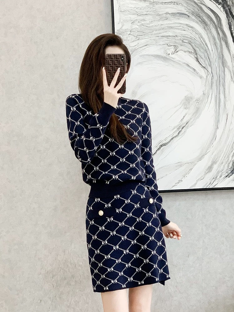 2023 Autumn and Winter New French Style Knitted Fashion Suit Skirt Women's Slim Fit Two-piece Skirt