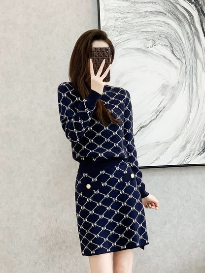 2023 Autumn and Winter New French Style Knitted Fashion Suit Skirt Women's Slim Fit Two-piece Skirt