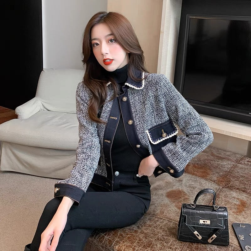 Xiaoxiang Yujie Style Jacket Women's Short 2023 New Autumn Versatile Retro Hong Kong Style Houndstooth Chic Top Trendy