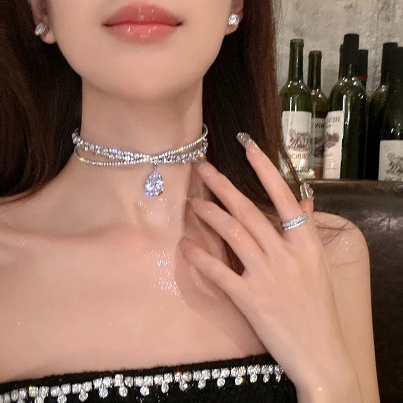choker exaggerated flash diamond choker women's necklace high-end design niche clavicle chain necklace dinner party accessories